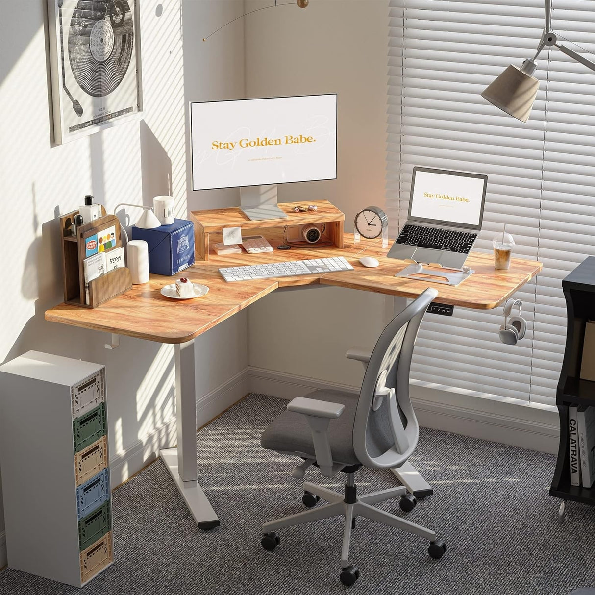 FEZIBO/Home Office Fuirniture/Wood/L Shaped Standing Desk/Desks