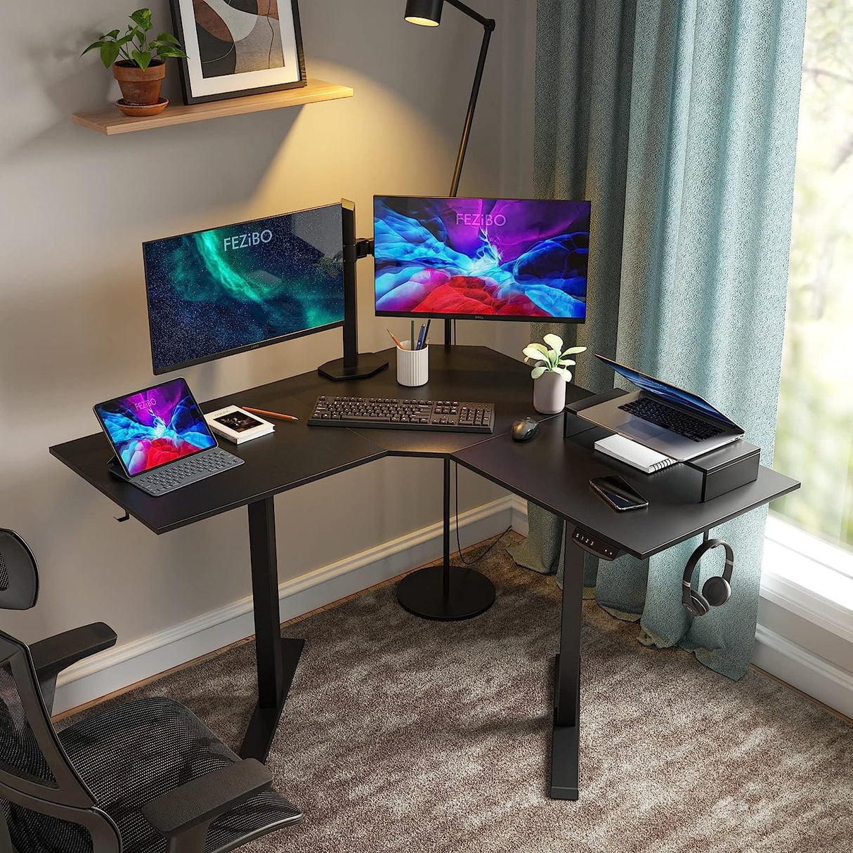 FEZIBO/Home Office Fuirniture/Wood/L Shaped Standing Desk/Desks