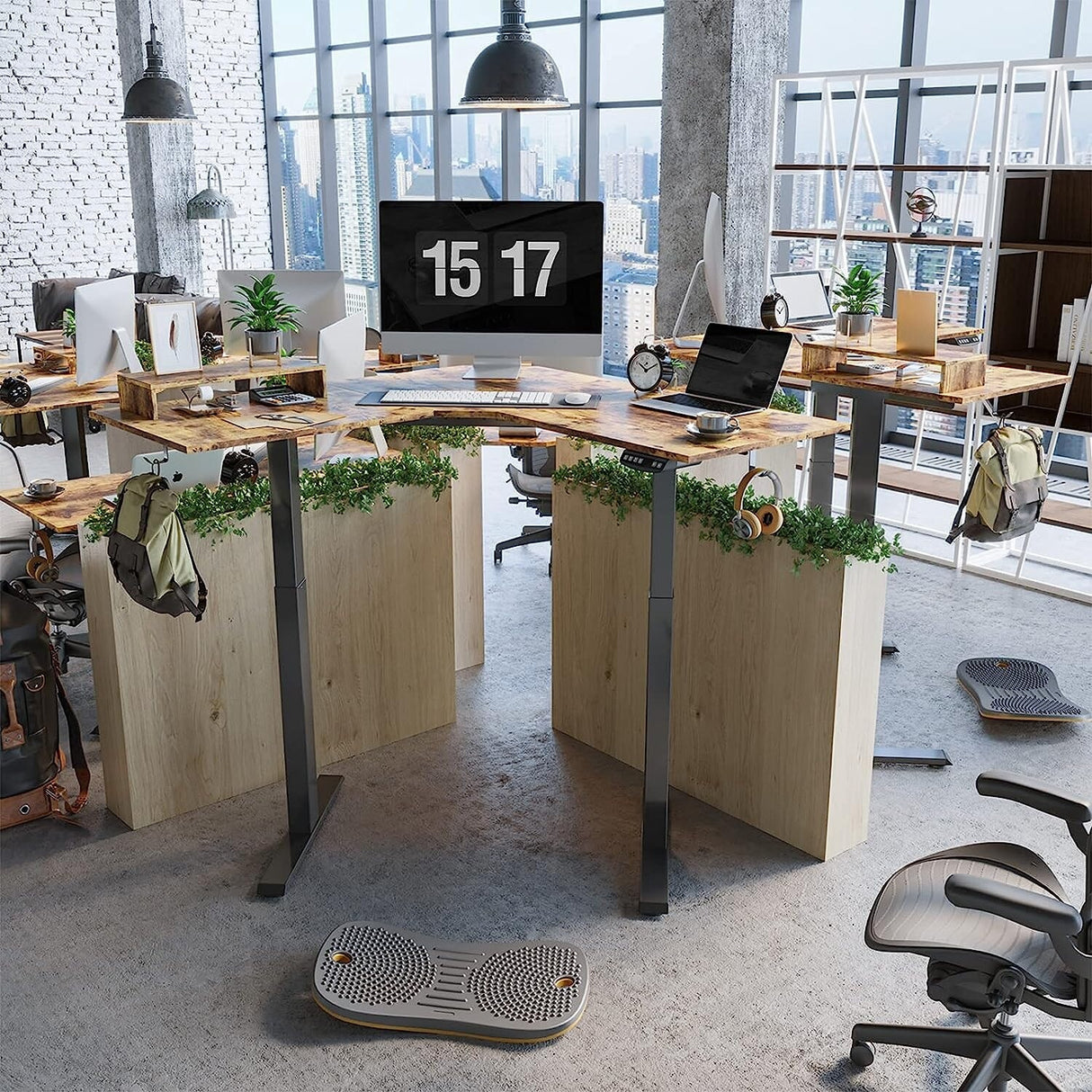 FEZIBO/Home Office Fuirniture/Wood/L Shaped Standing Desk/Desks