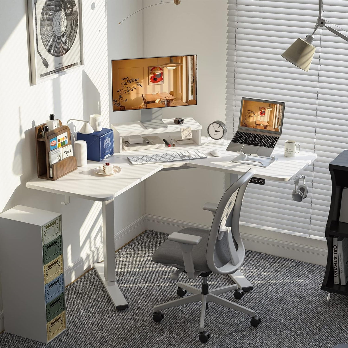 FEZIBO/Home Office Fuirniture/Wood/L Shaped Standing Desk/Desks