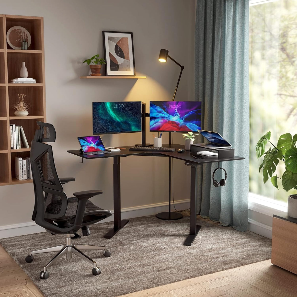 FEZIBO/Home Office Fuirniture/Wood/L Shaped Standing Desk/Desks