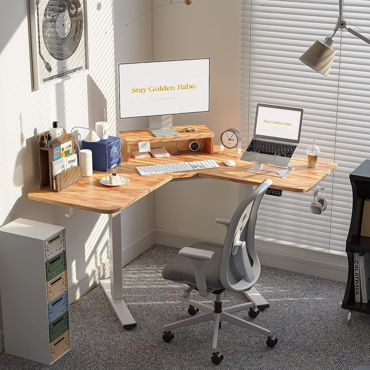 FEZIBO/Home Office Fuirniture/Wood/L Shaped Standing Desk/Desks
