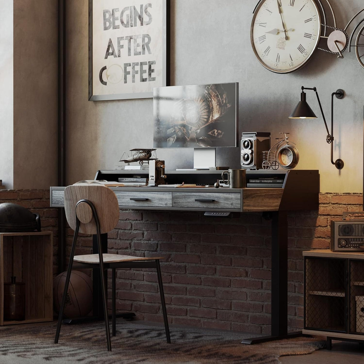 FEZIBO/Home Office Furniture/Wood/Standing Desk With 3 Drawers/Desks
