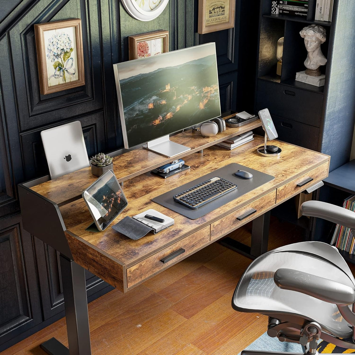 FEZIBO/Home Office Furniture/Wood/Standing Desk With 3 Drawers/Desks