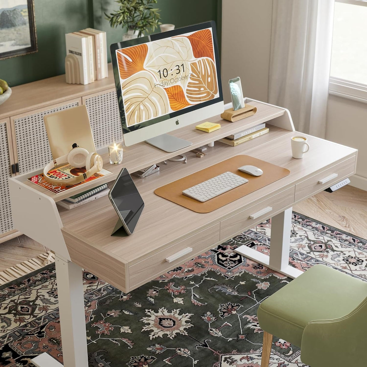FEZIBO/Home Office Furniture/Wood/Standing Desk With 3 Drawers/Desks