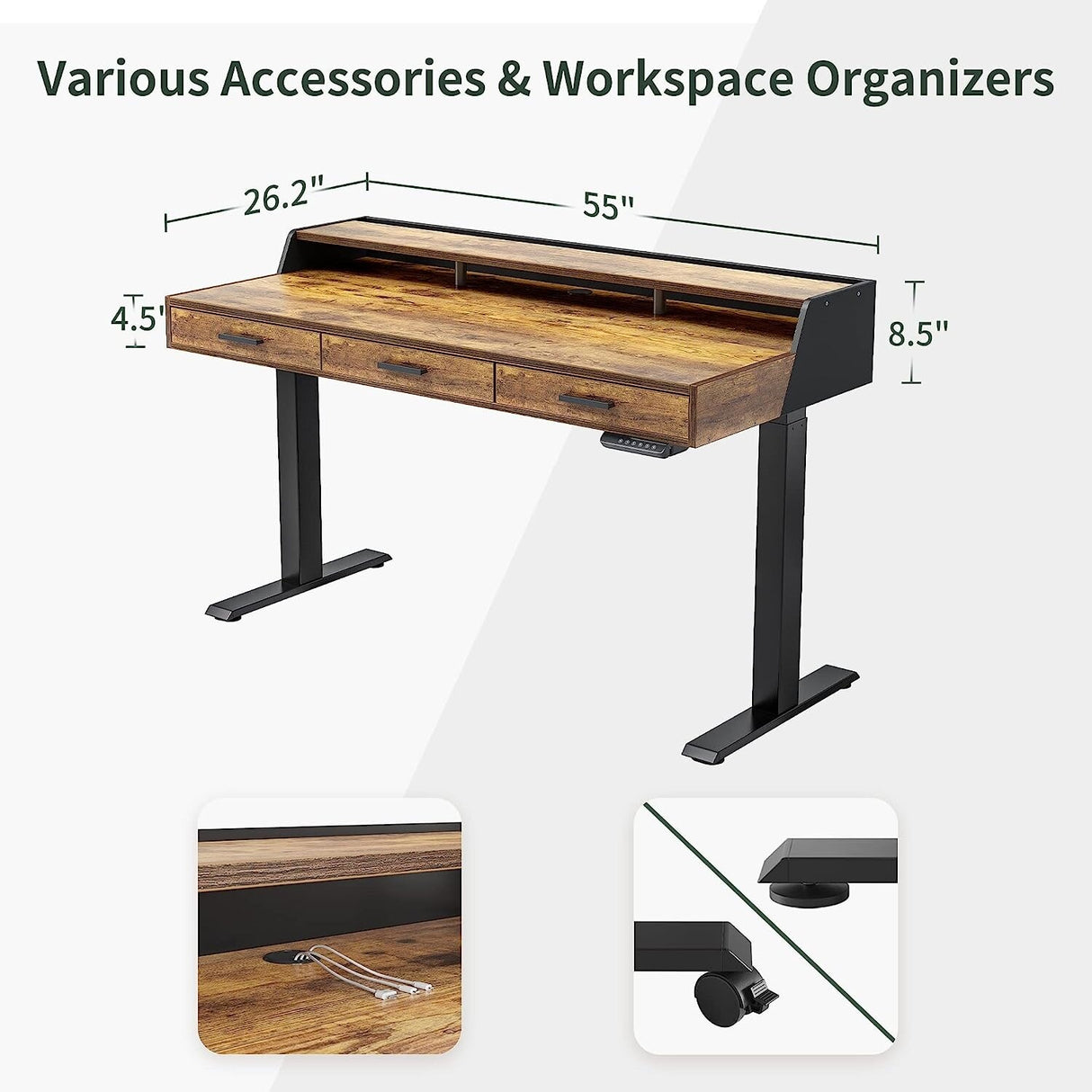 FEZIBO/Home Office Furniture/Wood/Standing Desk With 3 Drawers/Desks