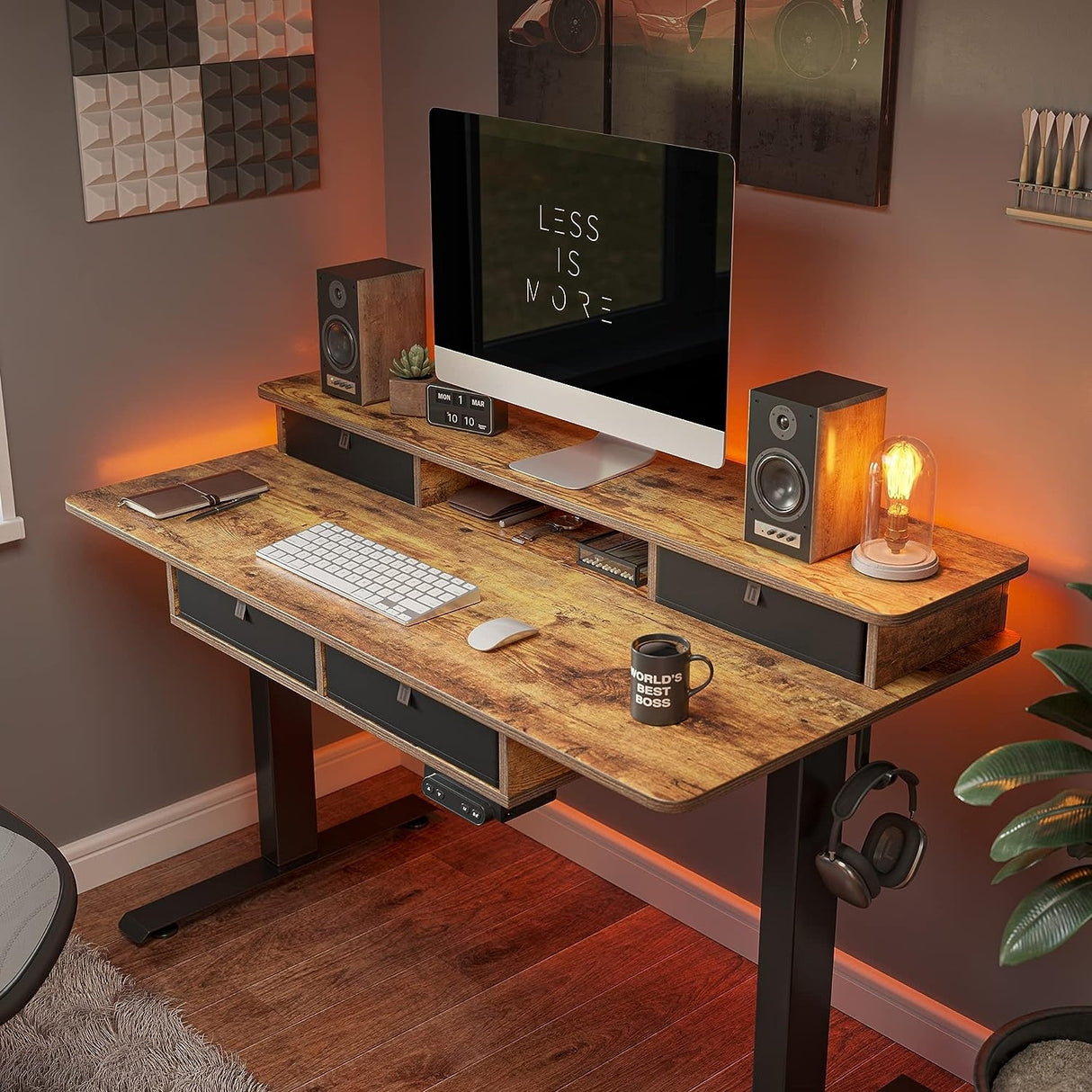 FEZIBO/Home Office Furniture/Wood/Standing Desk With 4 Drawers/Desks