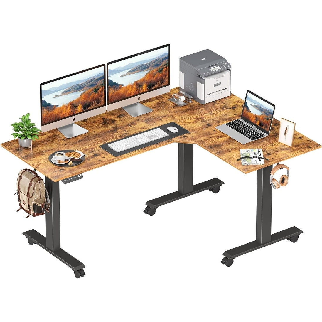 FEZIBO Triple Motor L Shaped Standing Desk, Electric Standing Desk Adjustable Height, Corner Stand up Desk with Splice Board