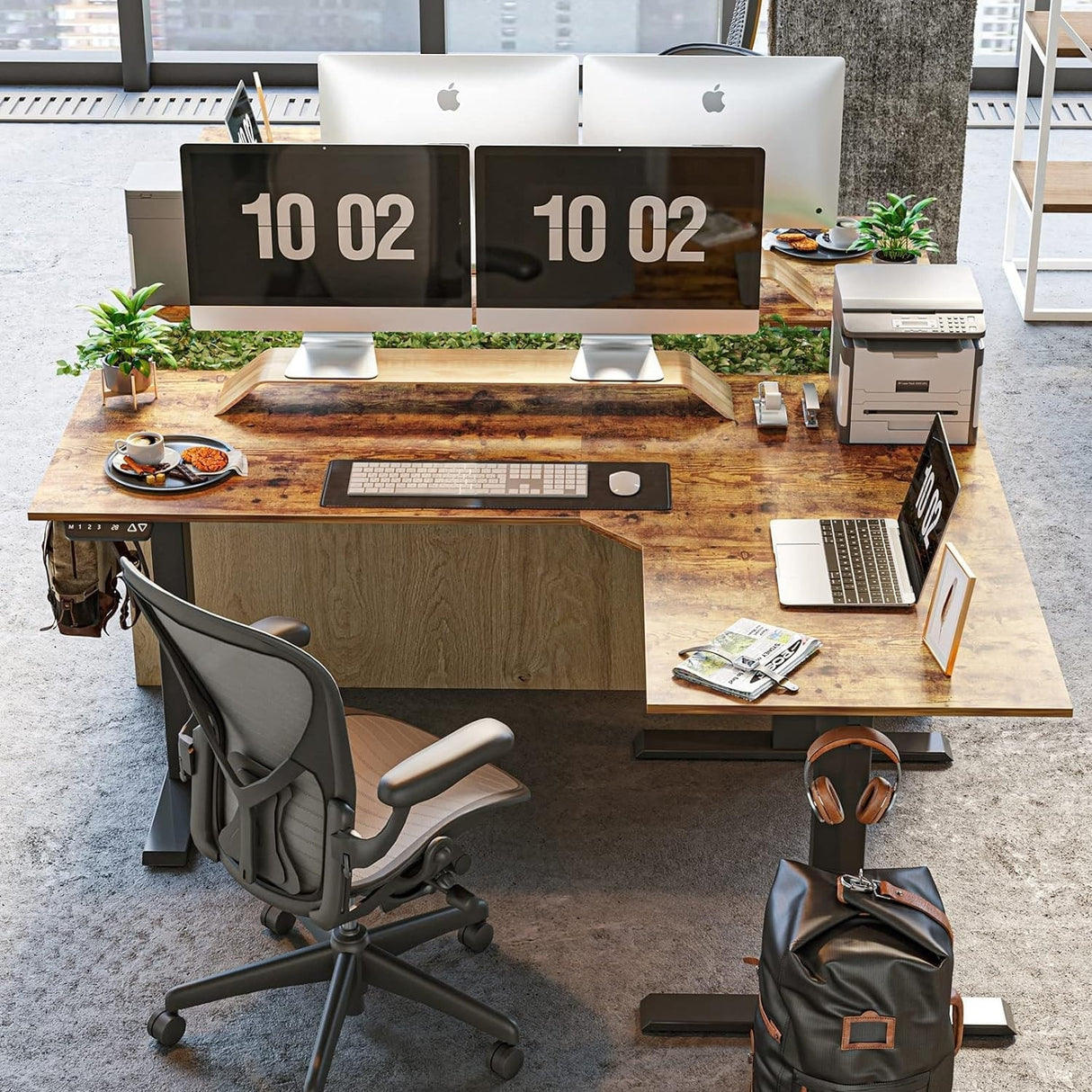 FEZIBO Triple Motor L Shaped Standing Desk, Electric Standing Desk Adjustable Height, Corner Stand up Desk with Splice Board