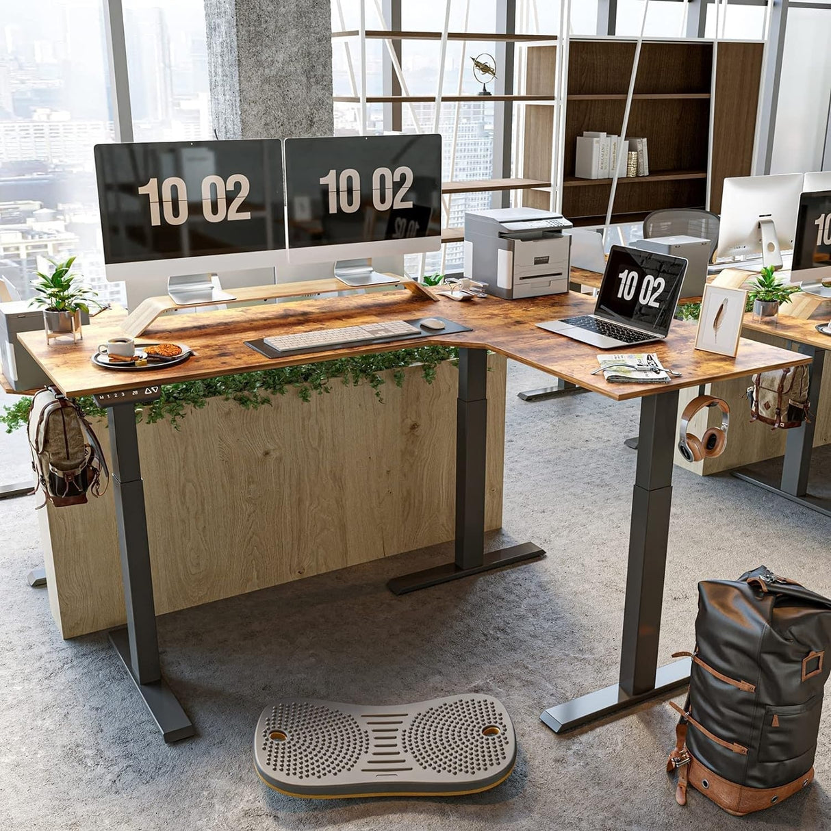 FEZIBO Triple Motor L Shaped Standing Desk, Electric Standing Desk Adjustable Height, Corner Stand up Desk with Splice Board