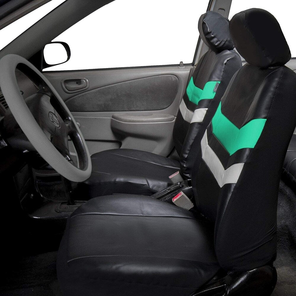 FH Group Mint Varsity Spirit PU Leather Seat Covers, Airbag Compatible & Split Benth-Universal Fit for Cars, Auto, Trucks, SUV