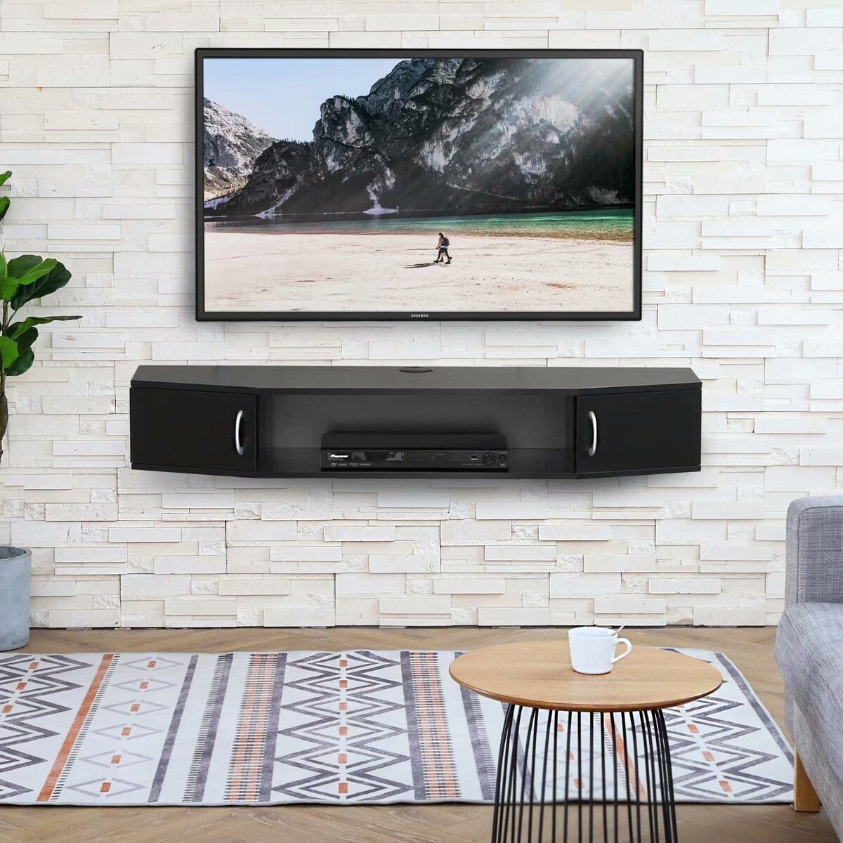 FITUEYES Wall Mounted TV Media Console Floating Desk Storage Hutch - 43.3
