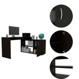 FM Furniture Dallas L-Shaped Home Office Desk, Two Shelves, Single Door Cabinet