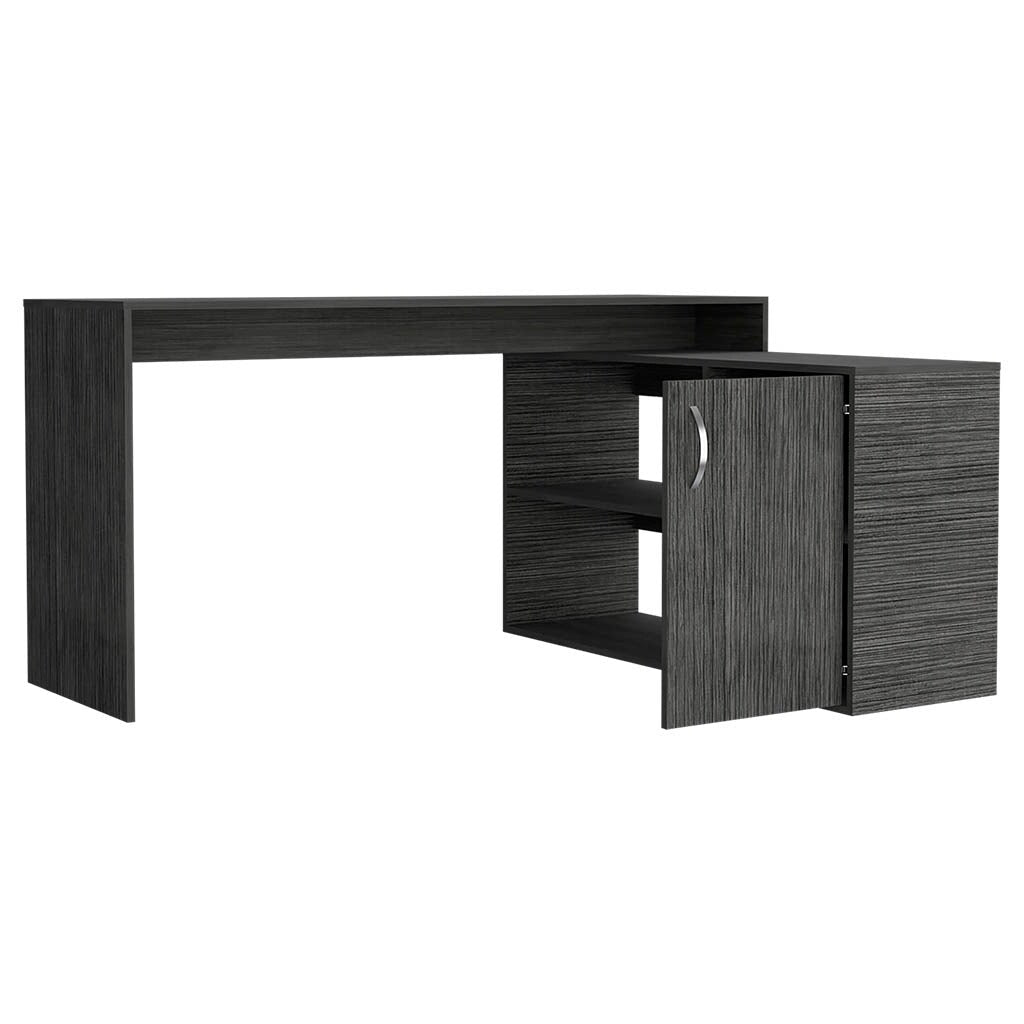 FM Furniture Dallas L-Shaped Home Office Desk, Two Shelves, Single Door Cabinet