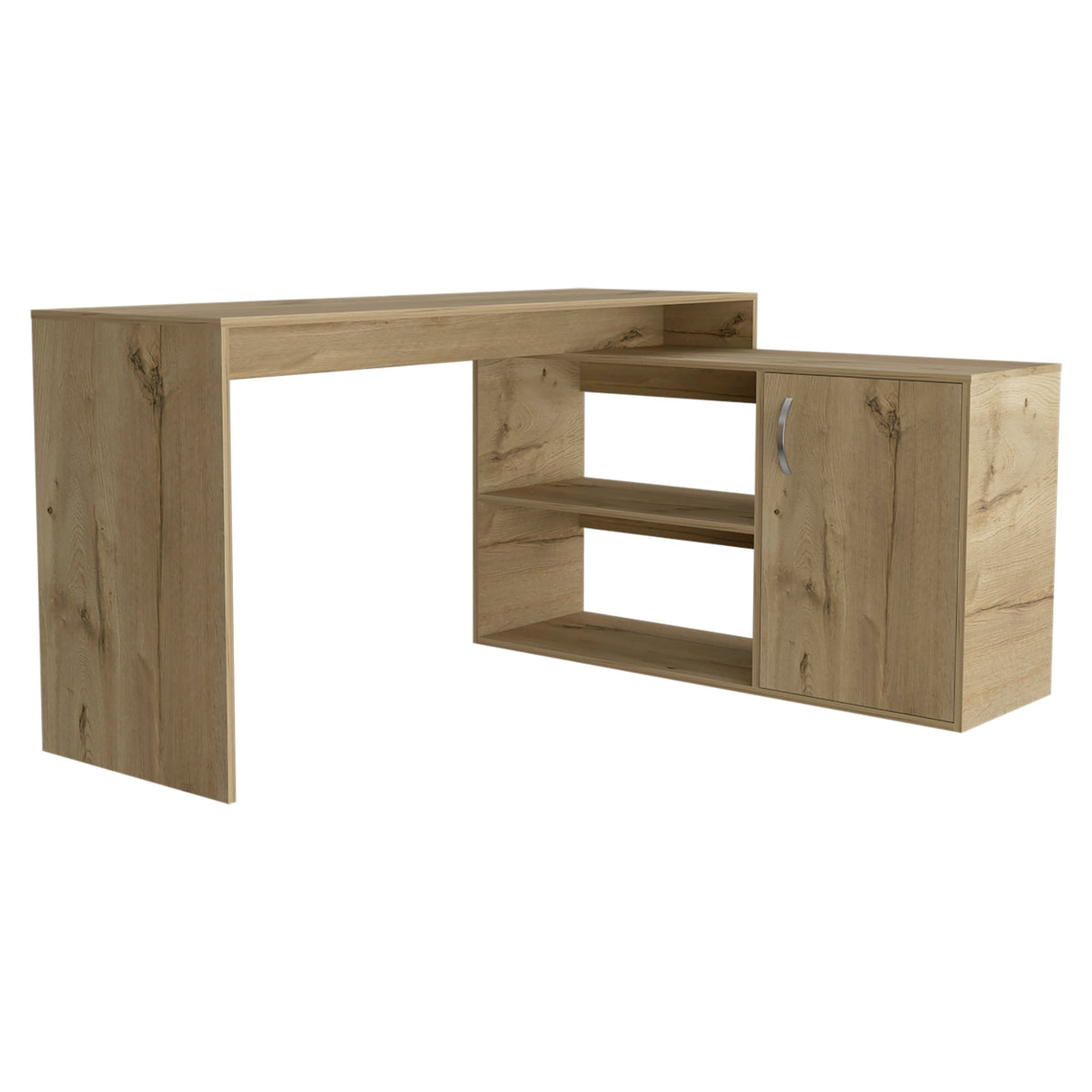 FM Furniture Dallas L-Shaped Home Office Desk, Two Shelves, Single Door Cabinet