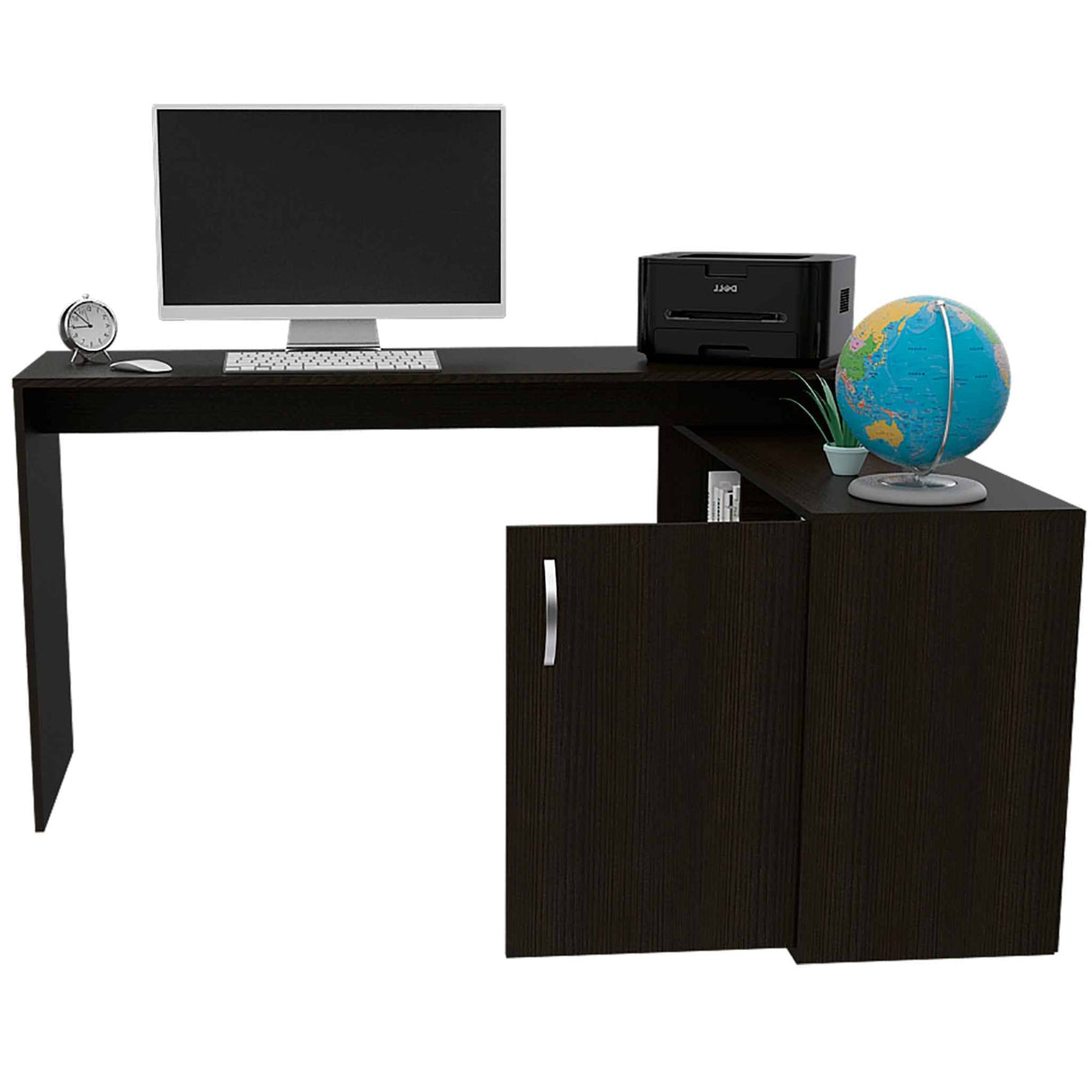 FM Furniture Dallas L-Shaped Home Office Desk, Two Shelves, Single Door Cabinet