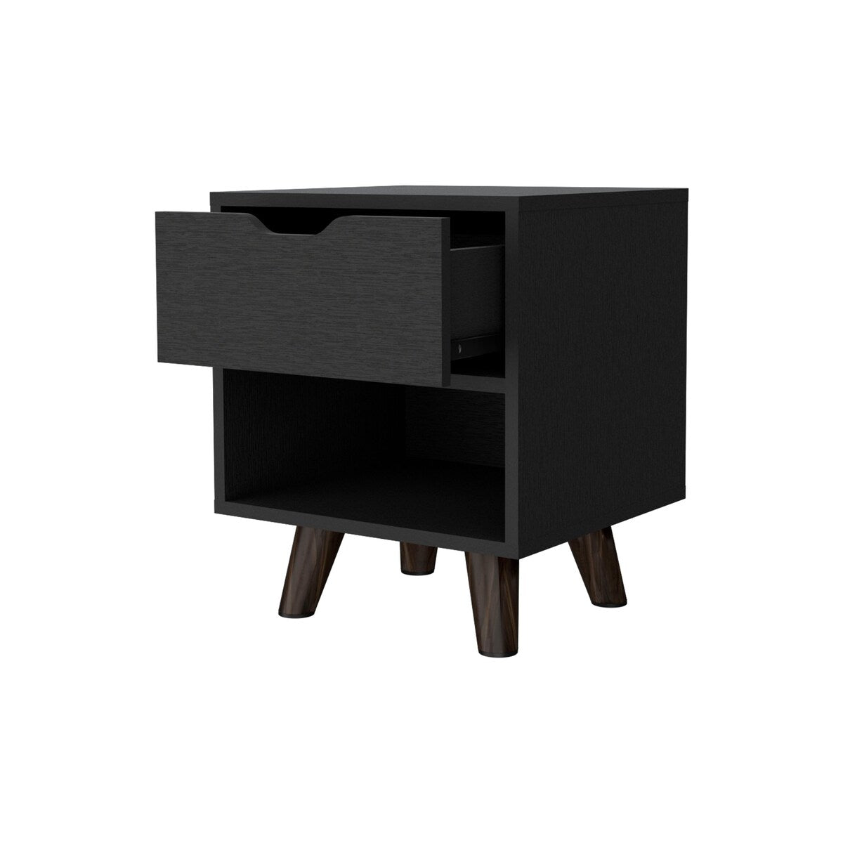 FM Furniture Carthage Nightstand with 1-Drawer, Open Storage Shelf and Wooden Legs, White