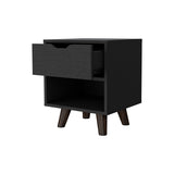 FM Furniture Carthage Nightstand with 1-Drawer, Open Storage Shelf and Wooden Legs, White