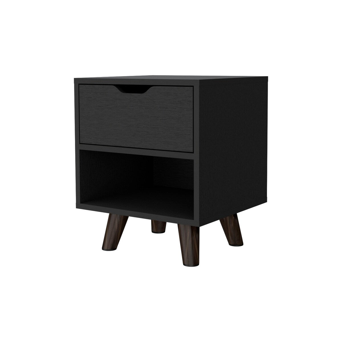 FM Furniture Carthage Nightstand with 1-Drawer, Open Storage Shelf and Wooden Legs, White