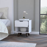 FM Furniture Carthage Nightstand with 1-Drawer, Open Storage Shelf and Wooden Legs, White