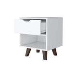 FM Furniture Carthage Nightstand with 1-Drawer, Open Storage Shelf and Wooden Legs, White