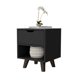 FM Furniture Carthage Nightstand with 1-Drawer, Open Storage Shelf and Wooden Legs, White
