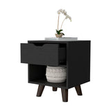 FM Furniture Carthage Nightstand with 1-Drawer, Open Storage Shelf and Wooden Legs, White