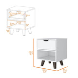 FM Furniture Carthage Nightstand with 1-Drawer, Open Storage Shelf and Wooden Legs, White