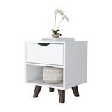 FM Furniture Carthage Nightstand with 1-Drawer, Open Storage Shelf and Wooden Legs, White
