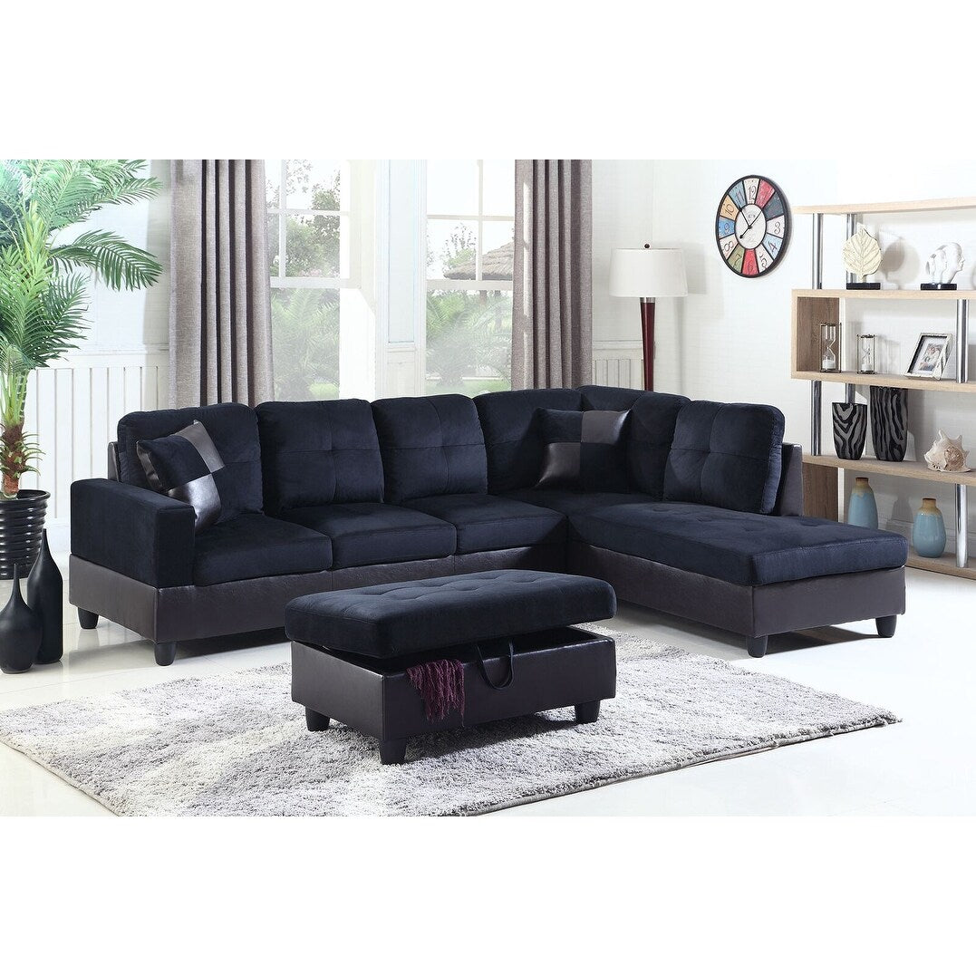 F&M 3 Piece Micro-fiber Sectional Sofa Set - Sofa Chaise & Ottoman