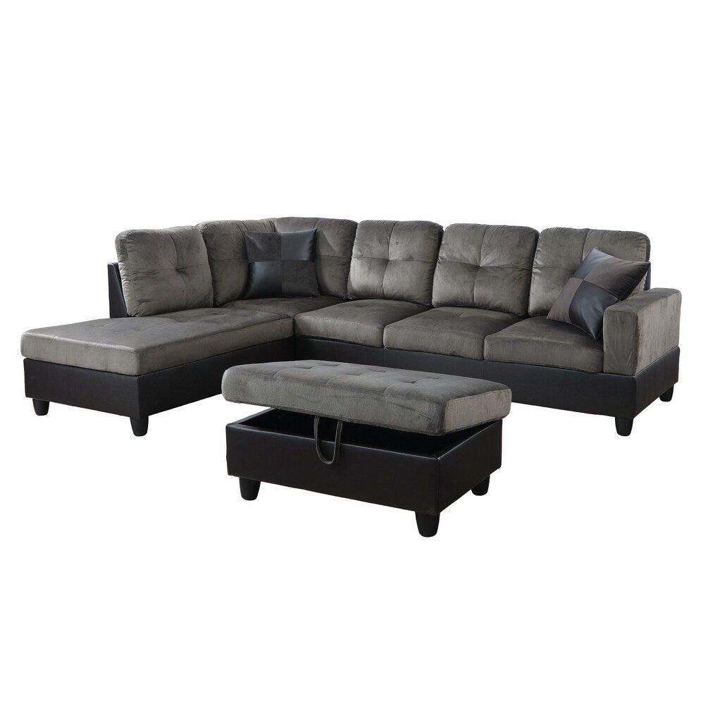 F&M 3 Piece Micro-fiber Sectional Sofa Set - Sofa Chaise & Ottoman