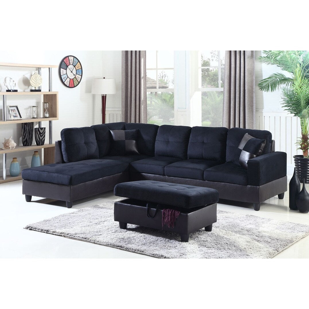 F&M 3 Piece Micro-fiber Sectional Sofa Set - Sofa Chaise & Ottoman