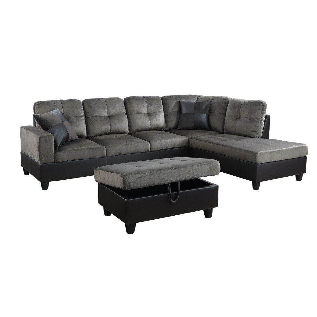 F&M 3 Piece Micro-fiber Sectional Sofa Set - Sofa Chaise & Ottoman