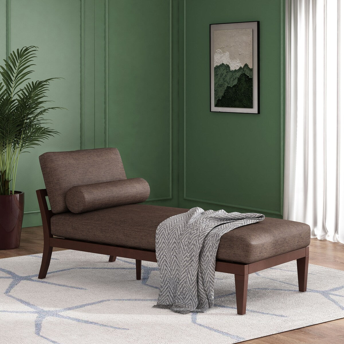 Fabric Chaise Lounges Single Sofa Chair Bed With Rolled Accent Pillow