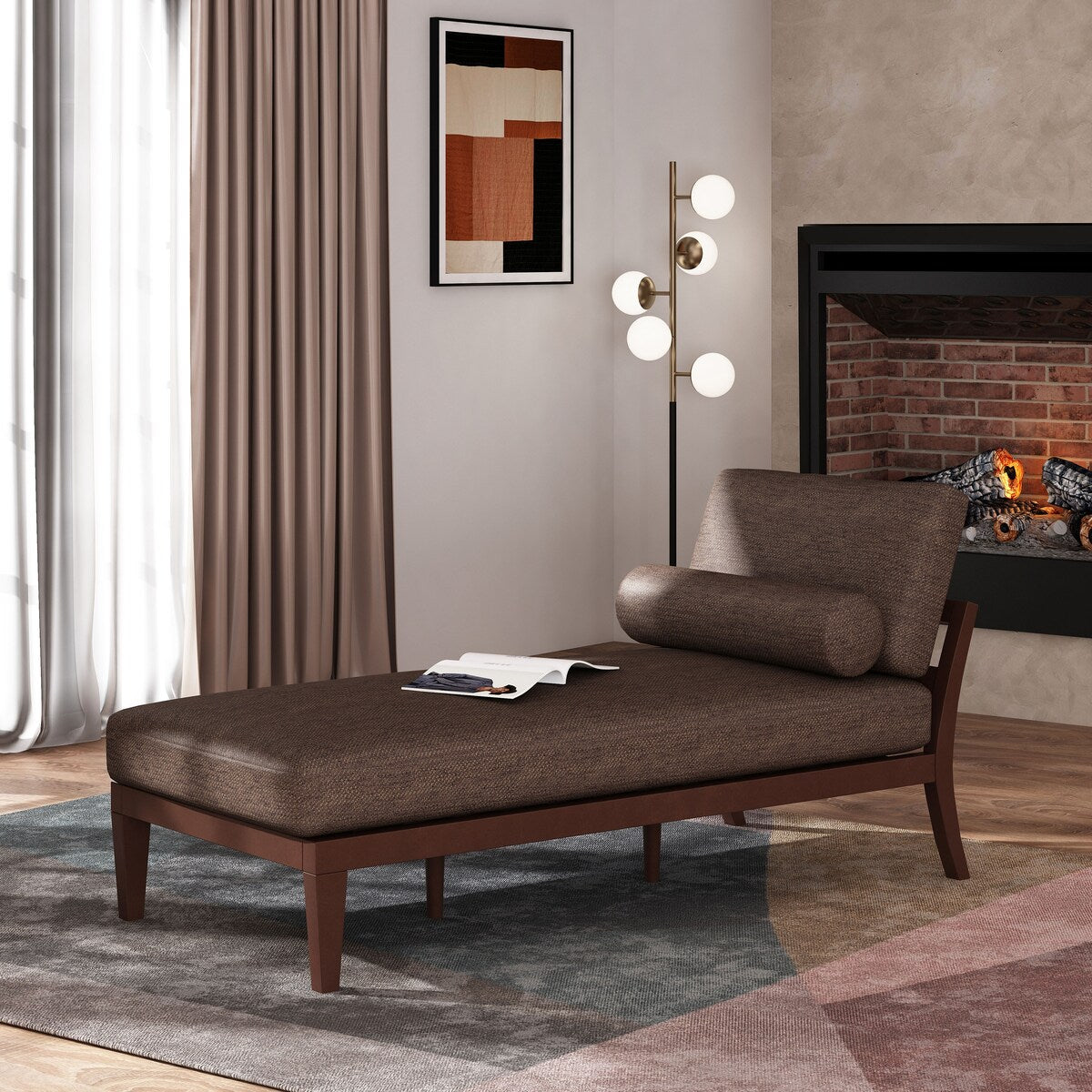 Fabric Chaise Lounges Single Sofa Chair Bed With Rolled Accent Pillow