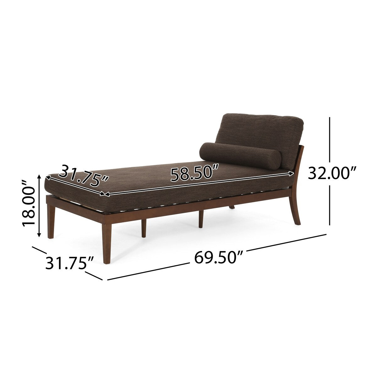 Fabric Chaise Lounges Single Sofa Chair Bed With Rolled Accent Pillow
