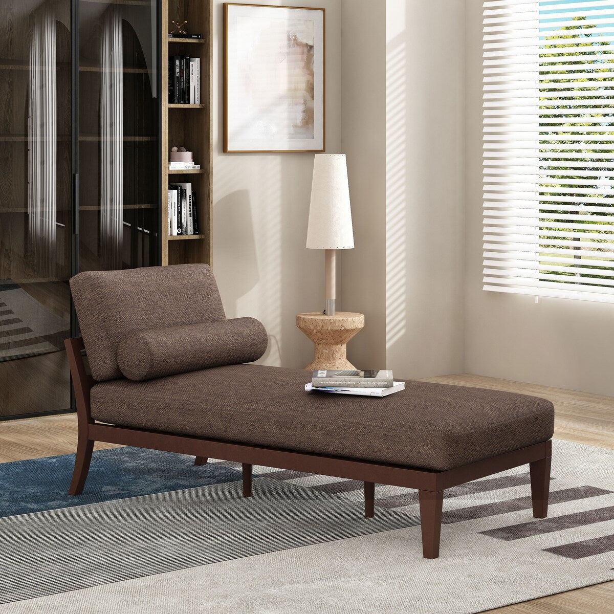 Fabric Chaise Lounges Single Sofa Chair Bed With Rolled Accent Pillow