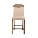 Fabric Counter Height Chair with Arched Wooden Top,Set of 2,Beige and Brown