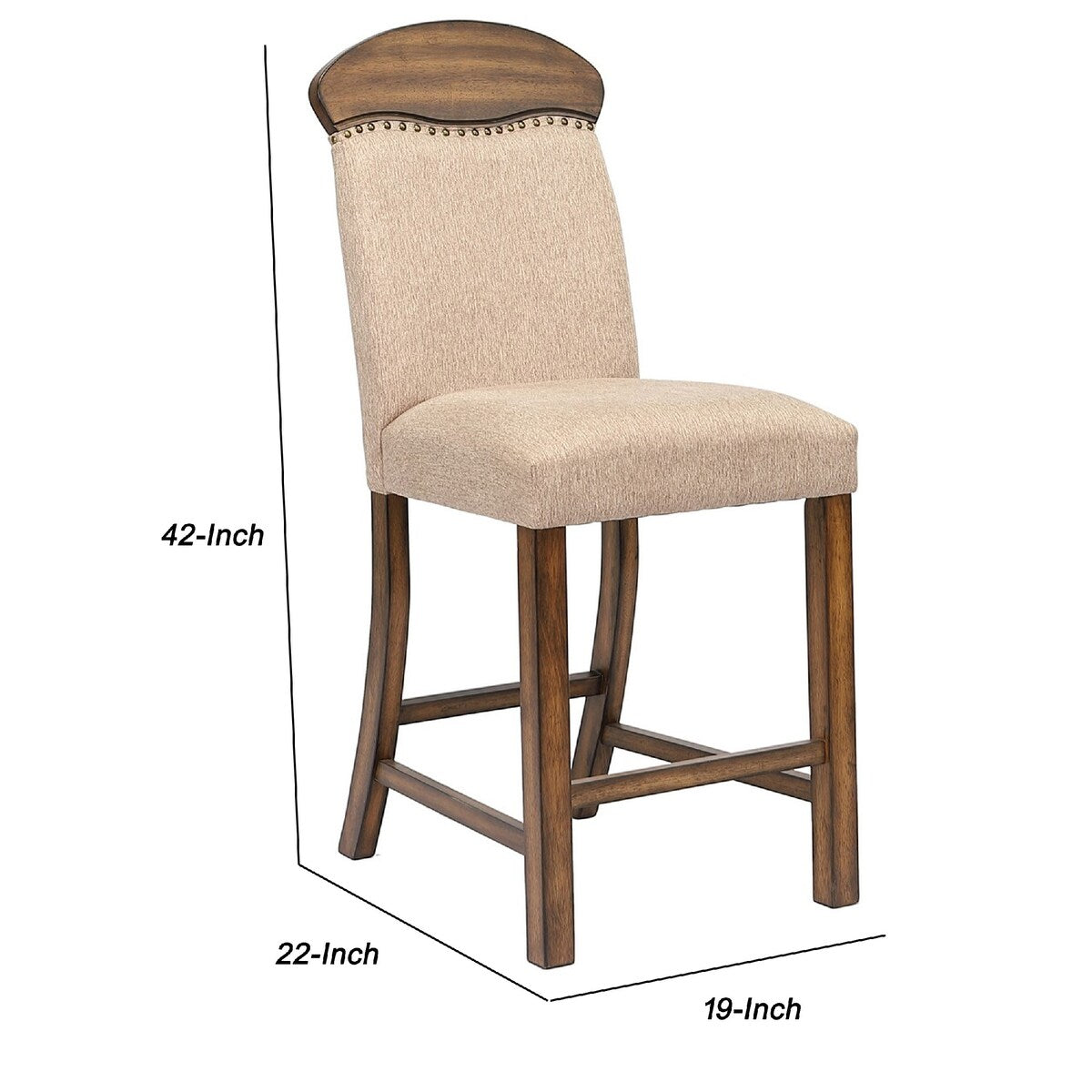 Fabric Counter Height Chair with Arched Wooden Top,Set of 2,Beige and Brown