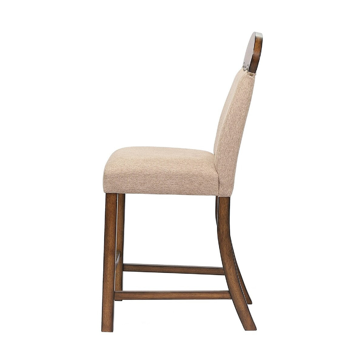 Fabric Counter Height Chair with Arched Wooden Top,Set of 2,Beige and Brown