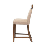 Fabric Counter Height Chair with Arched Wooden Top,Set of 2,Beige and Brown
