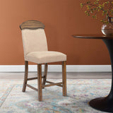 Fabric Counter Height Chair with Arched Wooden Top,Set of 2,Beige and Brown