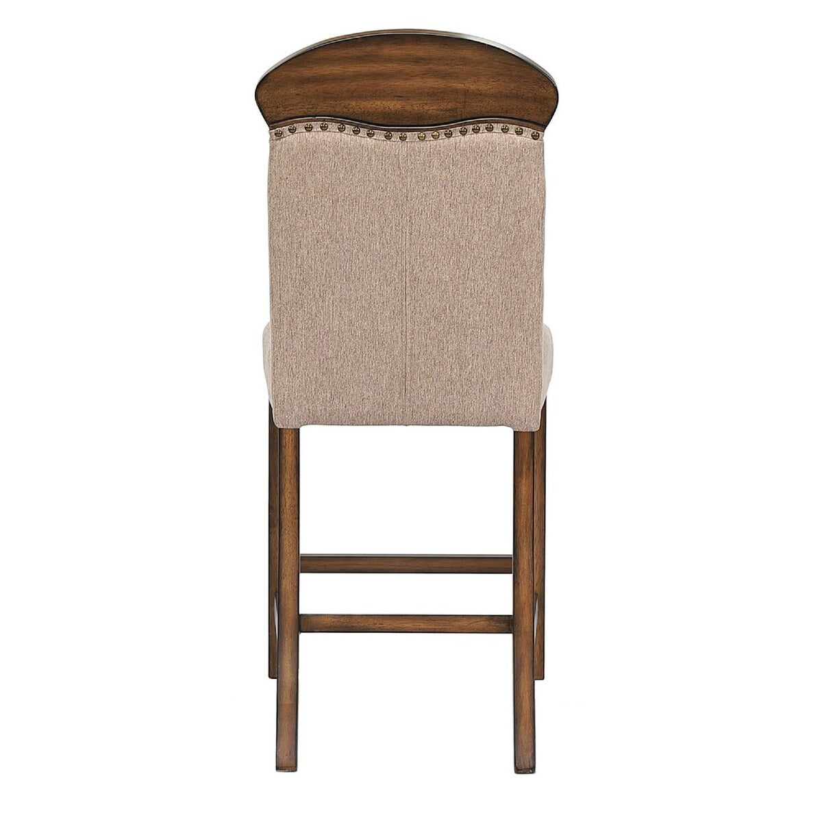 Fabric Counter Height Chair with Arched Wooden Top,Set of 2,Beige and Brown