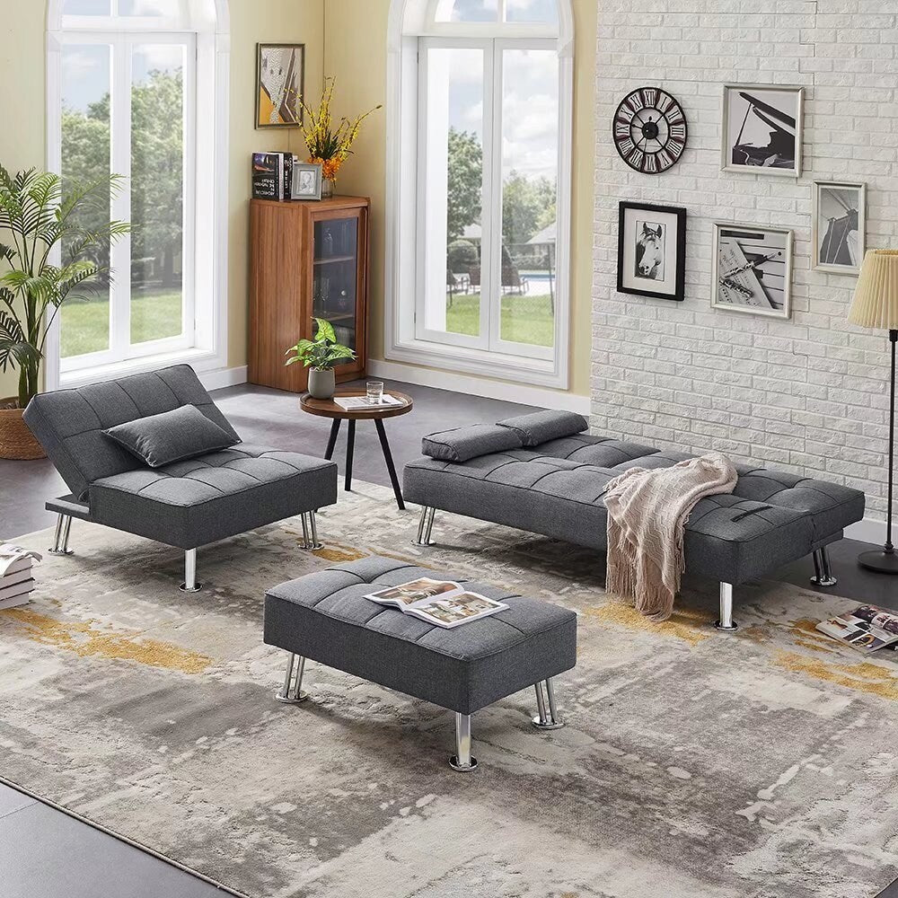 Fabric Folding Sofa Bed with 2 Cup Holders Sofa Bed with Ottoman