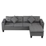 Fabric L Shape Sectional Sofa Set with Cup Holder, Pillows