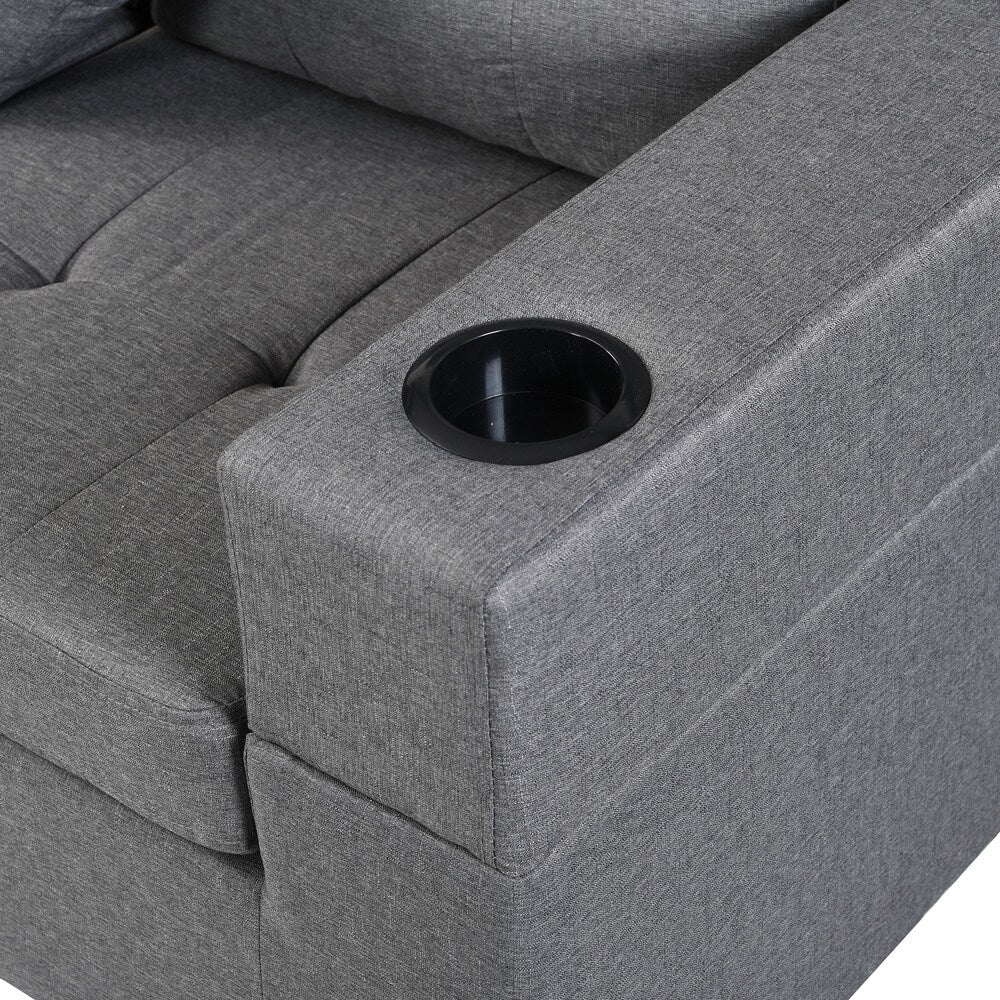Fabric L Shape Sectional Sofa Set with Cup Holder, Pillows