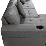 Fabric L Shape Sectional Sofa Set with Cup Holder, Pillows