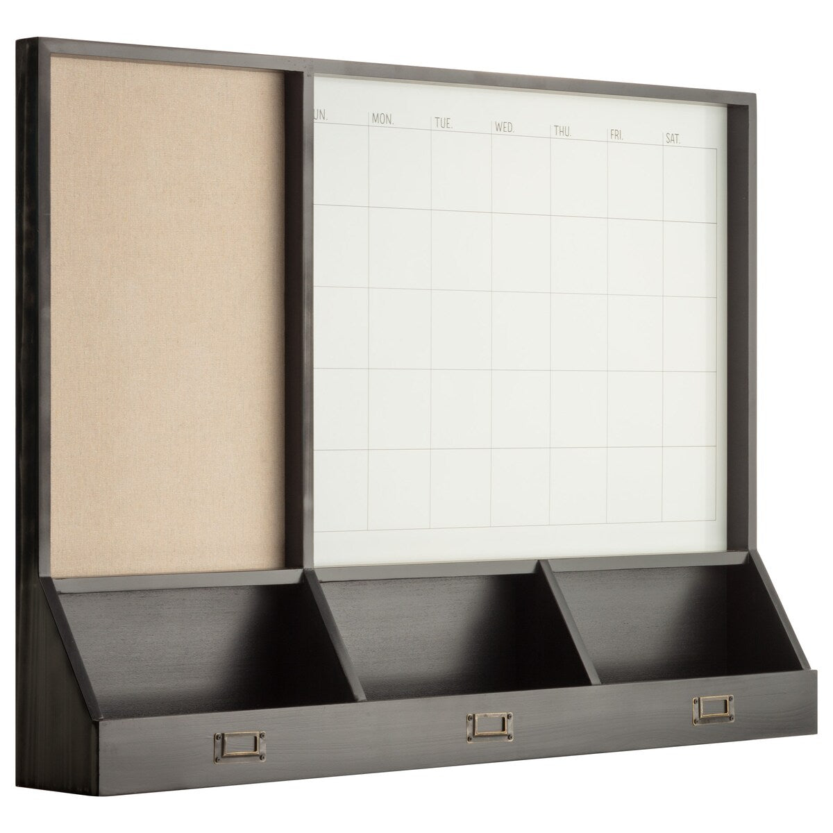 Fabric Pinboard and Monthly Calendar Wall Organizer with Storage Cubbies, Black