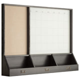 Fabric Pinboard and Monthly Calendar Wall Organizer with Storage Cubbies, Black