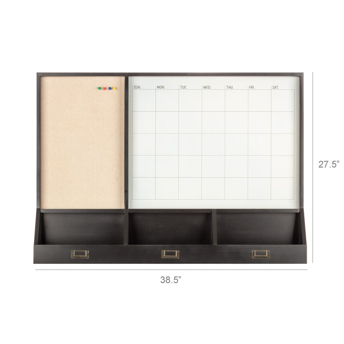 Fabric Pinboard and Monthly Calendar Wall Organizer with Storage Cubbies, Black